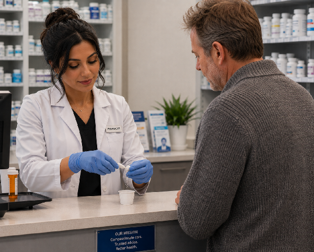 A pharmacist dispensing slow release oral morphine to a patient